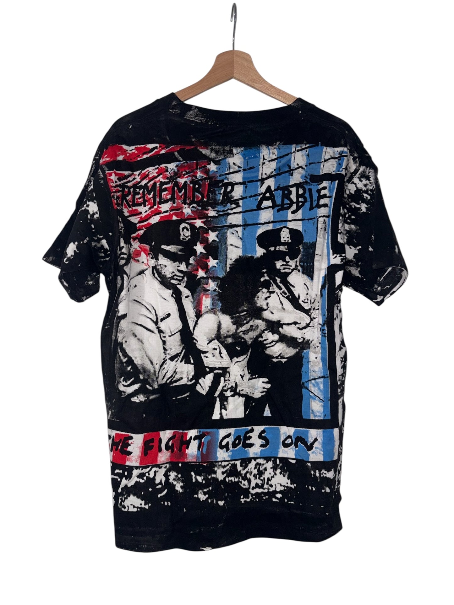 Rare Rags 'Remember Abbie' The Fight Goes On All Over Print T-Shirt Sz L