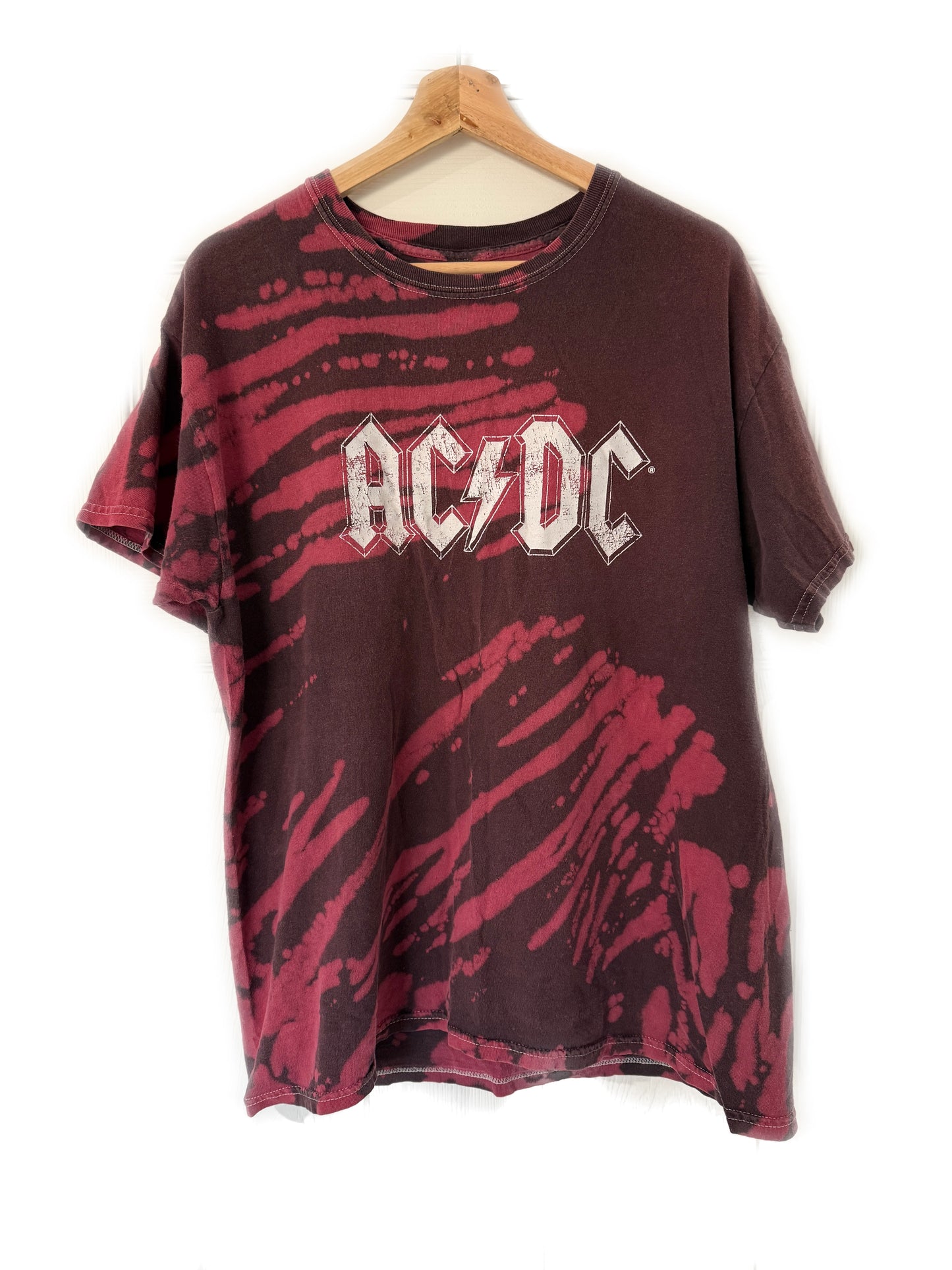 AC/DC Bleached Red & Black Tie-Dye T-Shirt Men's Sz L