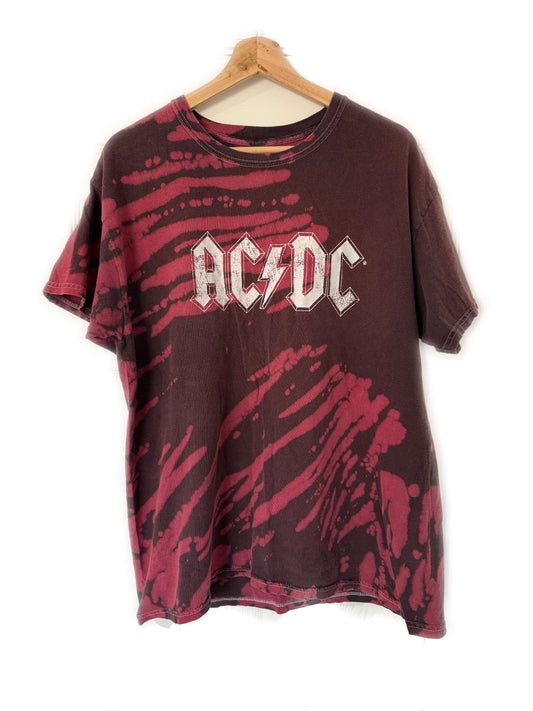 AC/DC Bleached Red & Black Tie-Dye T-Shirt Men's Sz L