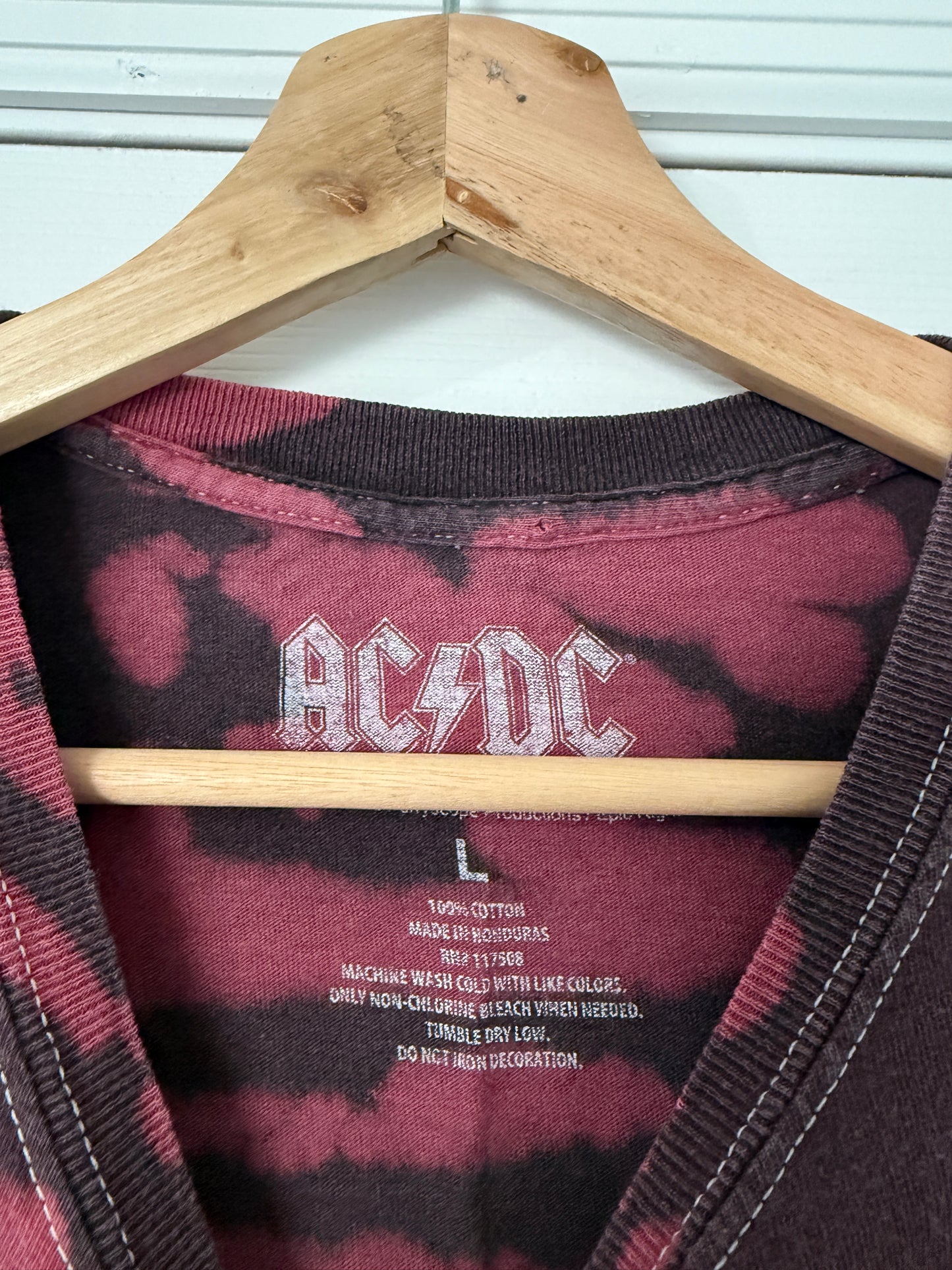 AC/DC Bleached Red & Black Tie-Dye T-Shirt Men's Sz L