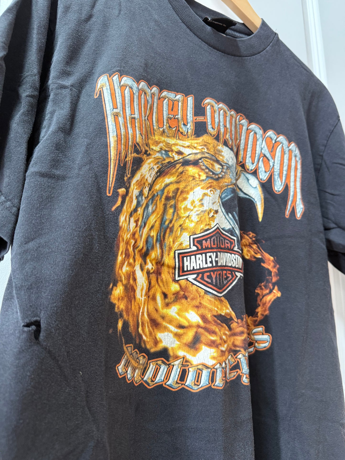 Harley Davidson 2000s Chrome Flaming Eagle T-Shirt Sz L