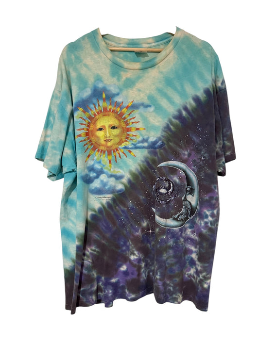 Vintage 1995 Tammy Schatz Sun & Moon Yin Yang Tie Dye T-Shirt Sz XL