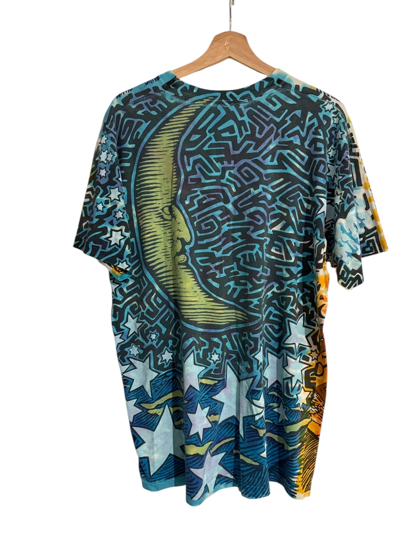 Vintage 1992 Liquid Blue Sun and Moon All Over Print Tie Dye T-Shirt XL