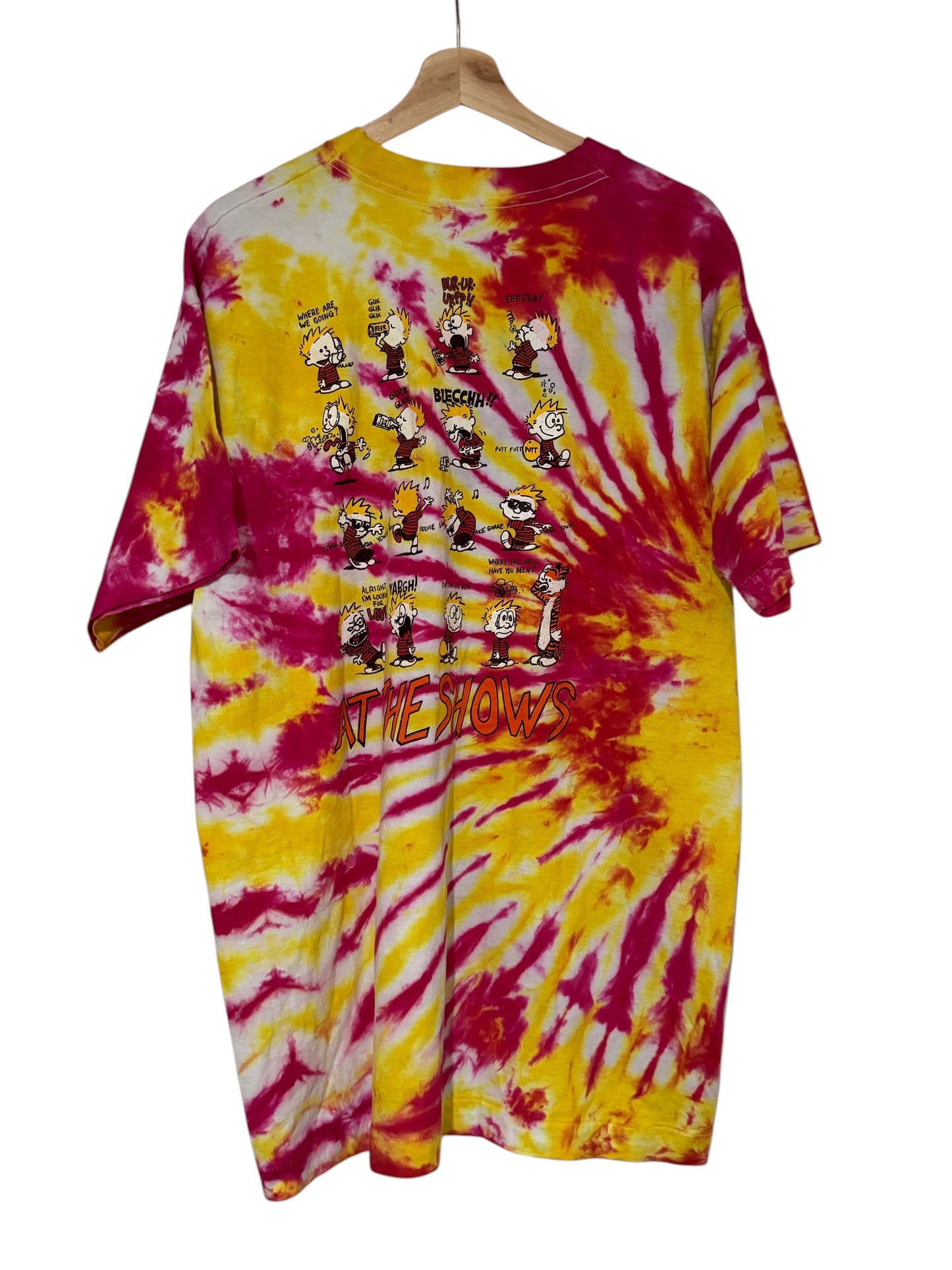 Vintage Grateful Dead Calvin and Hobbes At The Shows Tie Dye T-Shirt XL