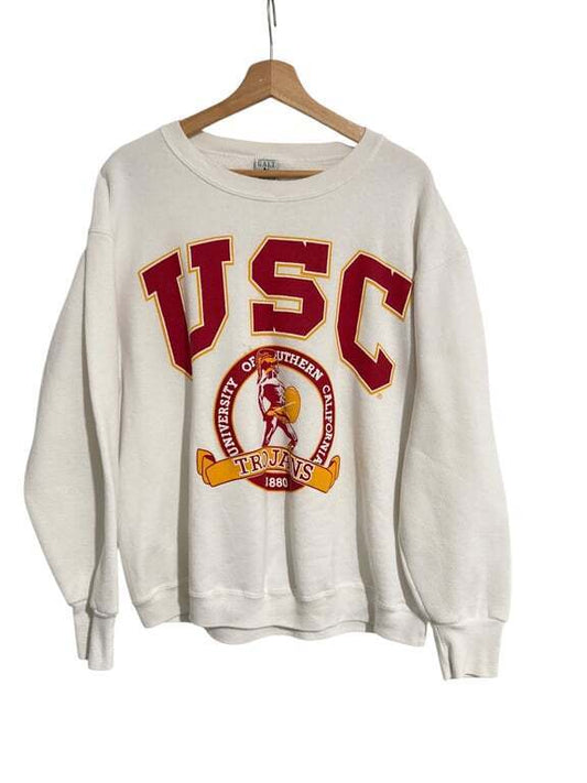 Vintage 90s USC Trojans University Southern California Sweater White Sz L