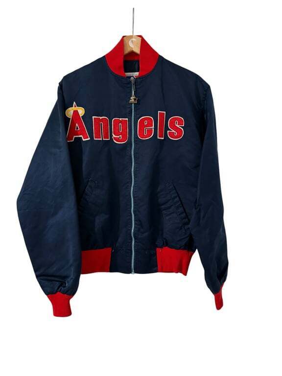 Vintage Starter MLB California Angels Full Zip Bomber Satin Jacket Sz M Navy Blu