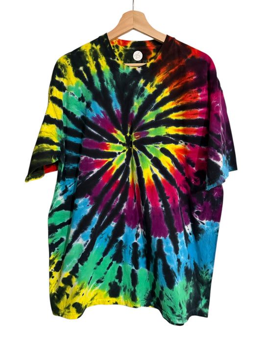 Liquid Blue Rainbow Spiral Tie Dye Shirt XL Black Web Spider Psychedelic Tee