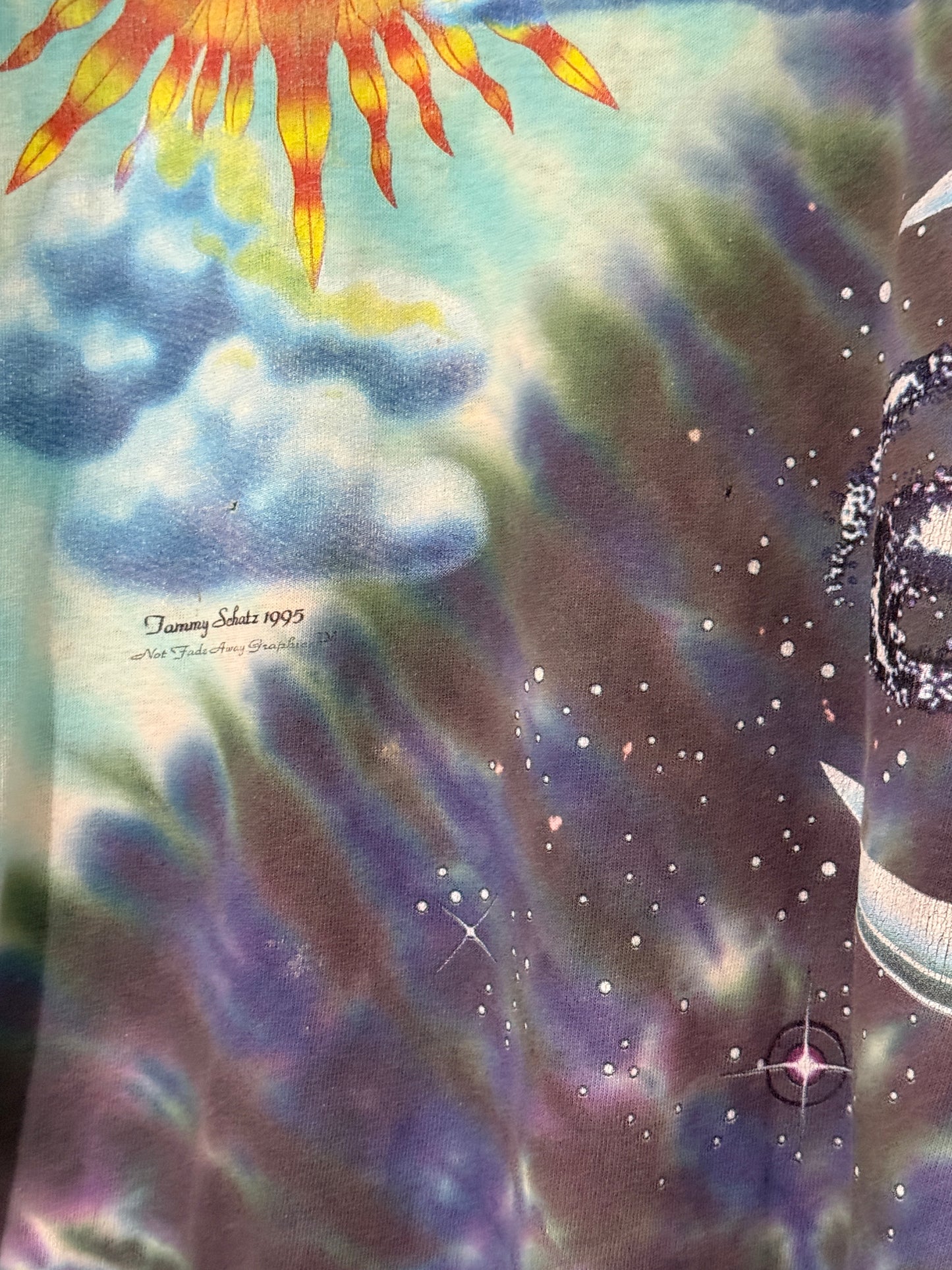 Vintage 1995 Tammy Schatz Sun & Moon Yin Yang Tie Dye T-Shirt Sz XL