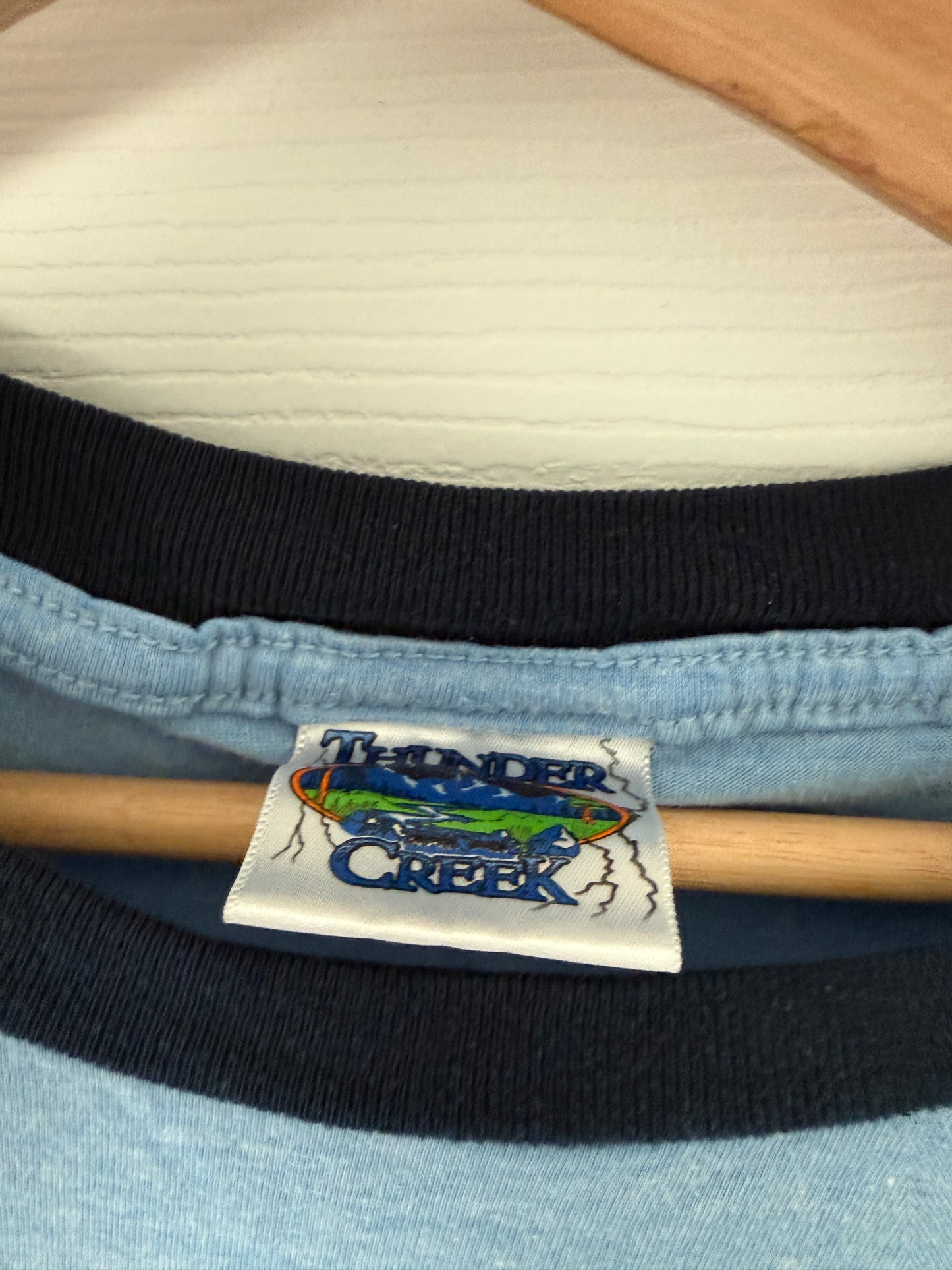 Vintage Back to the Future Ringer Tee Light Blue XL