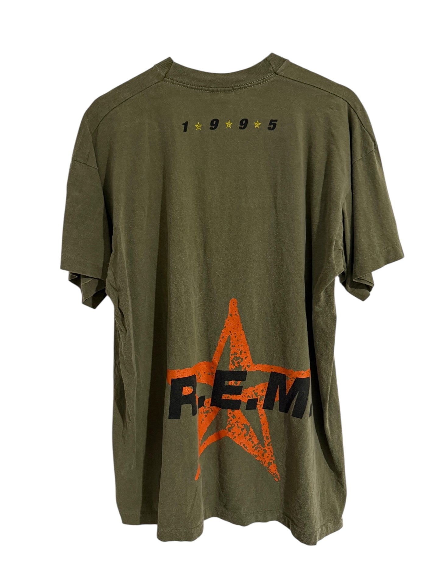 Vintage 1995 R.E.M. Monster Tour Star Graphic T-Shirt Army Green