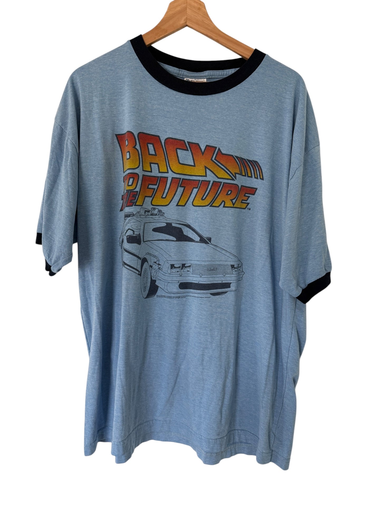 Vintage Back to the Future Ringer Tee Light Blue XL