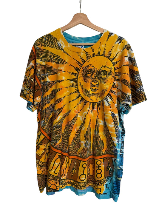 Vintage 1992 Liquid Blue Sun and Moon All Over Print Tie Dye T-Shirt XL